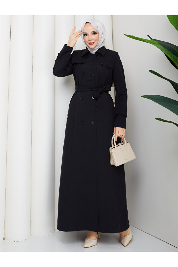 Water-Repellent Double-Breasted Full-Length Buttoned Trench Coat