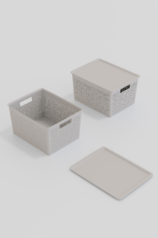 صندوق تخزين متعدد الأغراض، منظم متعدد الاستخدامات، 3 قطع مع أغطية، حجم كبير، قابل للتكديس - 3