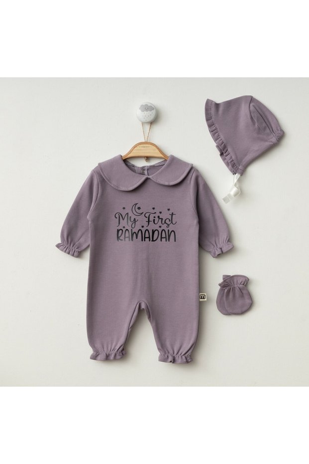 Newborn Baby Girl Hat-Gloves Set with Lettering and Collar, Newborn Hospital Release Outfit