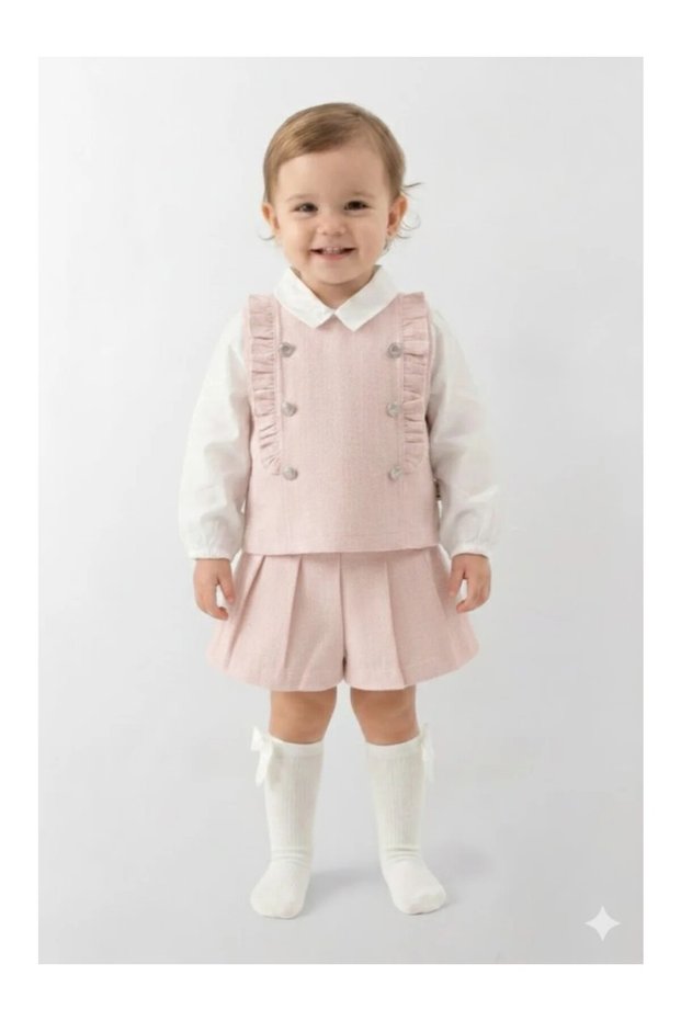 Girl's Holiday Outfit, Shorts, Skirt, Vest Set (3-Piece Set)
