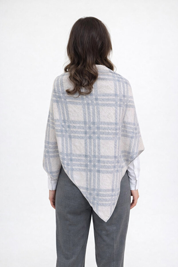 Checkered Patterned Double-Sided Knitwear Triangle Shawl - 4