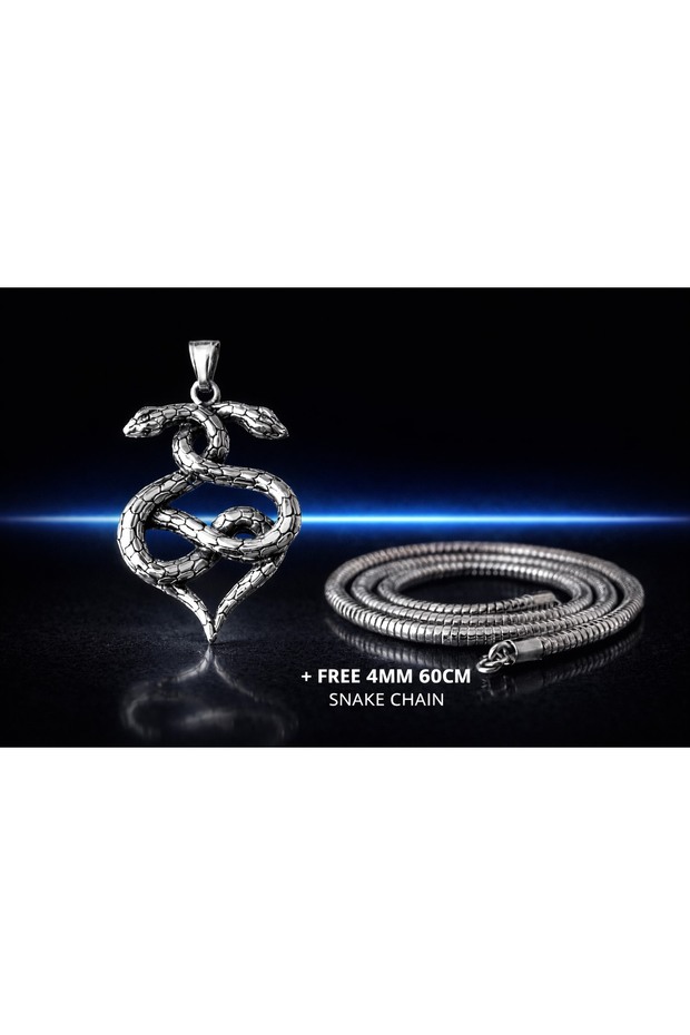 Antique Snake Symbol Necklace Stainless Steel – Gothic & Mystical Style + 4mm Snake Chain Gift