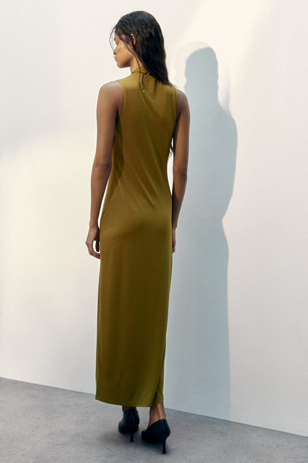 Drapeli Maksi Elbise - 4