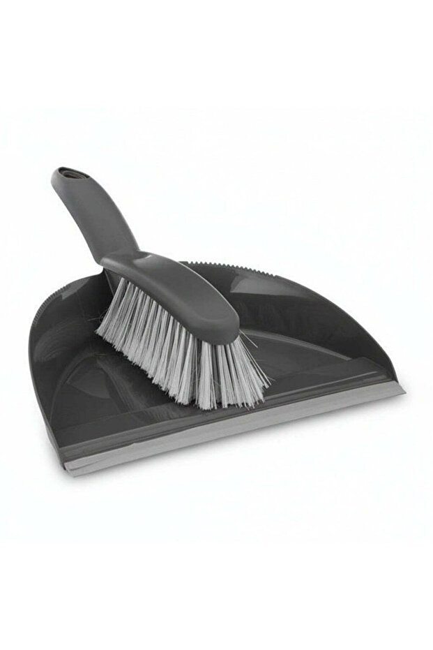 Plastic Dustpan and Brush Set - Gray
