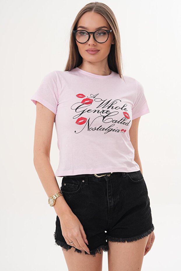 Women's Print Detailed Crew Neck T-Shirt 260072