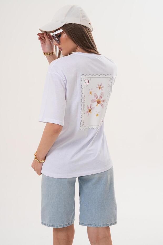 Women's Back Print Detailed Crew Neck Oversize T-Shirt 260153 -