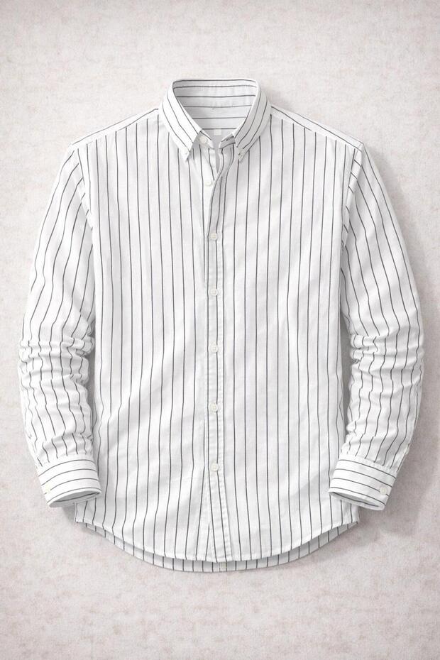 Chad Modal Fabric Striped Summer Relaxed Fit Men's Shirt - White