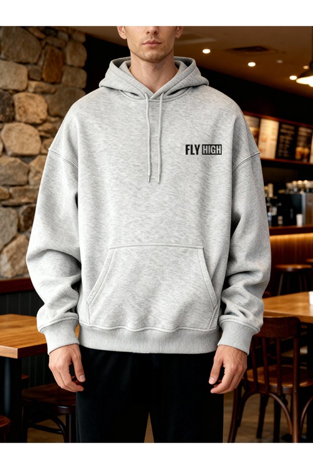 Livo Gray Oversize Hooded Sweatshirt & Black Jogger Sweatpants Set Casual Sports Combination
