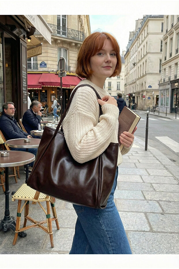 Women's Basic Soft Textured Light Brown Hand and Shoulder Bag