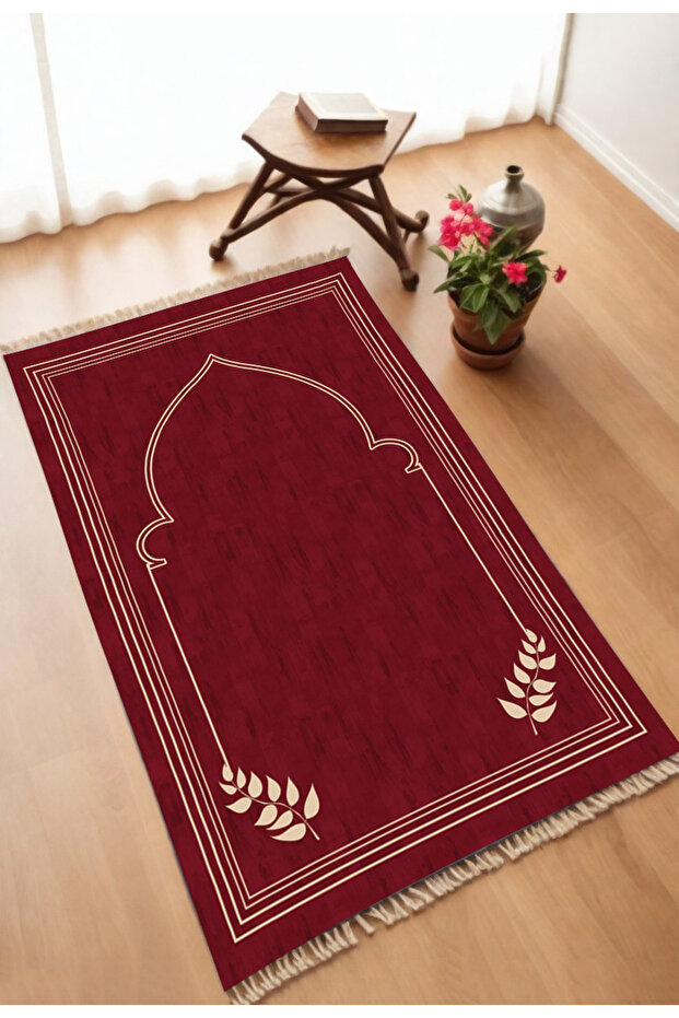 Decorative Digital Printed Claret Red Non-Slip Base Prayer Mat 75X120