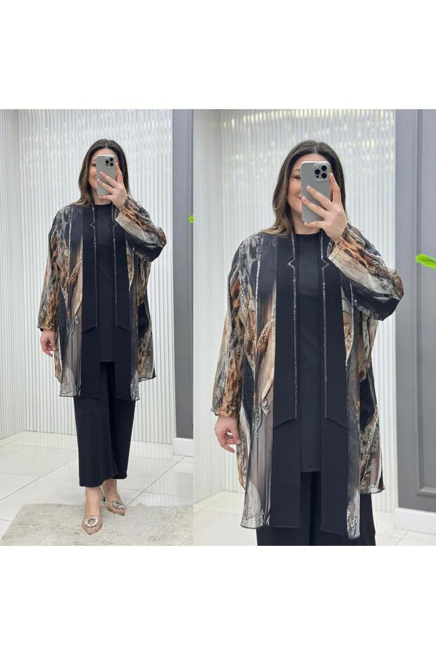 Plus Size Sandy Chiffon Three-Piece Set - 3