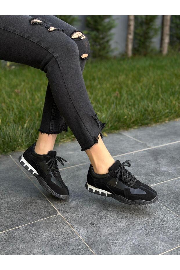 Rosa Black Leather Women's Casual Sports Shoes