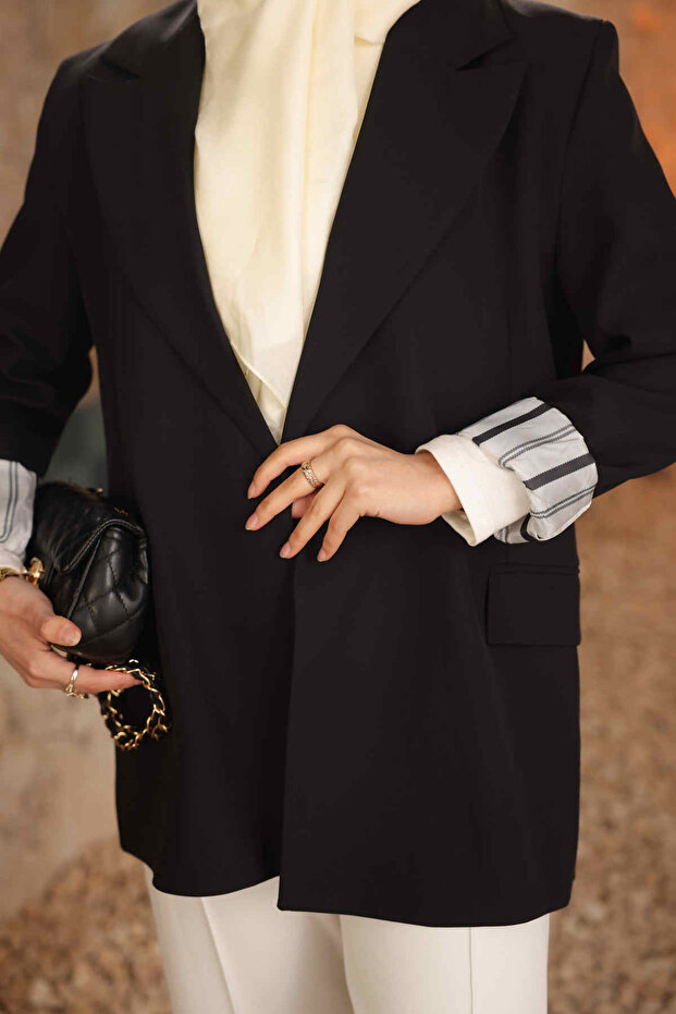 Black Striped Lined Jacket - 3
