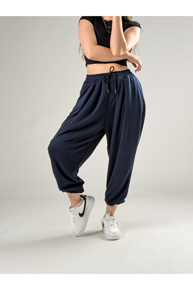 Pleated Navy Blue Women's Jogger Pants Coc2850
