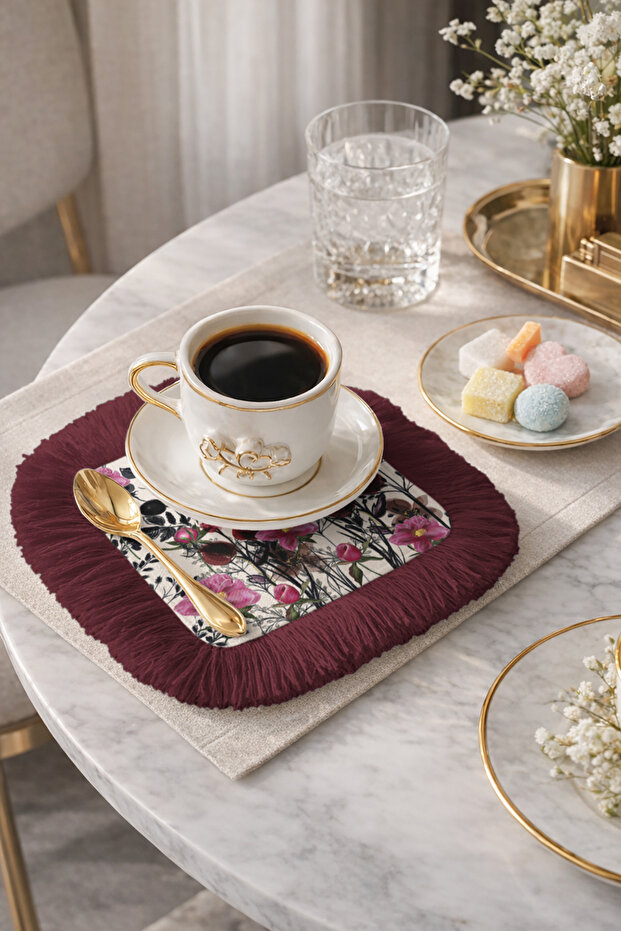 Romantic Flower Garden Fringed Presentation Placemat Tissue - Elegant Bohemian Cream Burgundy Presentation Napkin