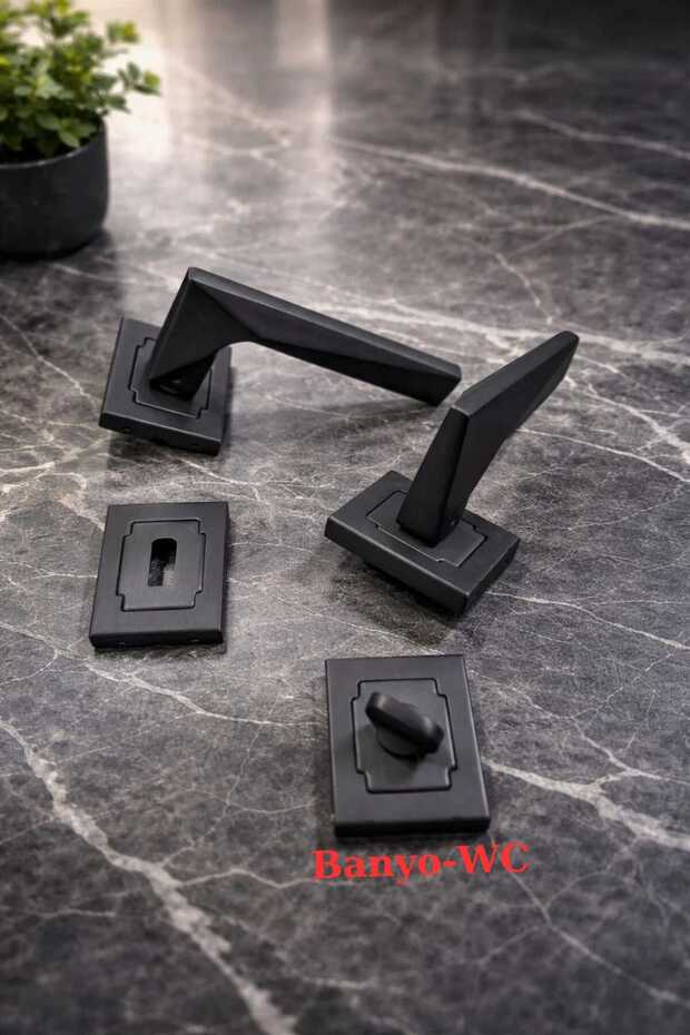 Sofuoğlu Luxury Space (Matte Black) Square Rose Design [Bathroom-Wc] Type Door Handle Aluminum / Steel