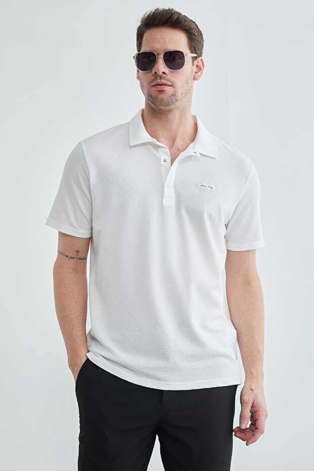 Honeycomb Fabric Snap Fastener Polo Collar T-Shirt
