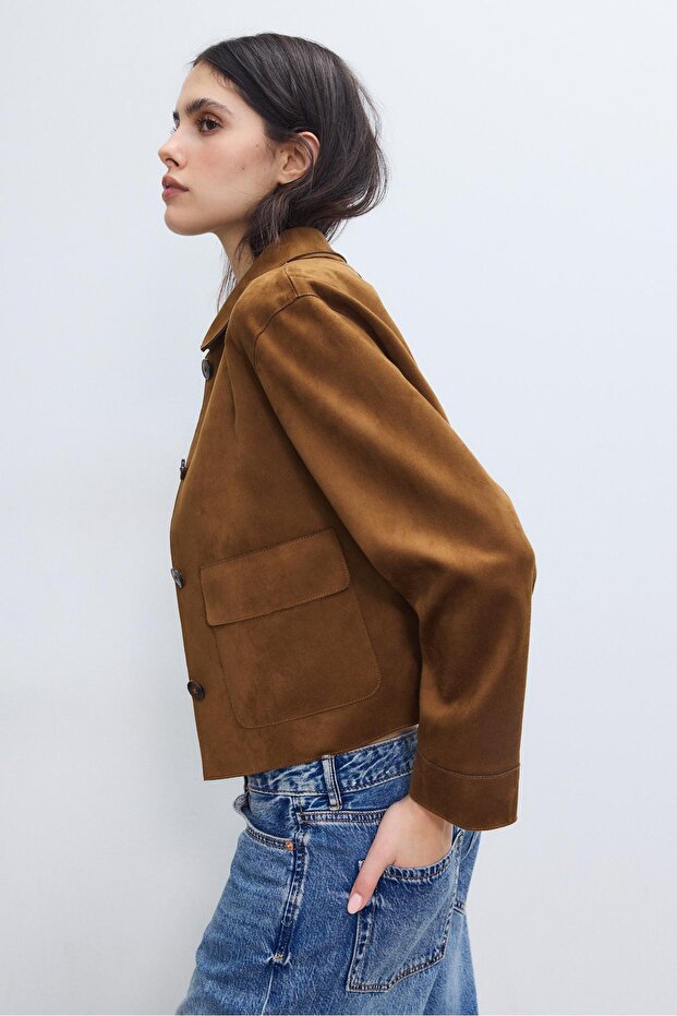 Faux suede jacket with pockets - 3