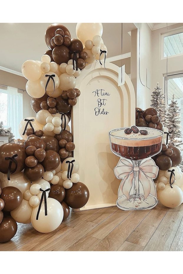 60 Pieces of Brown and Beige Color Balloons and 5 Meter Balloon Chain Birthday Balloon Retro