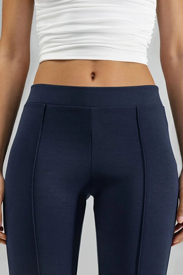 BUSEM Nervürlü Esnek Örme İspanyol Paça Pantolon - 5