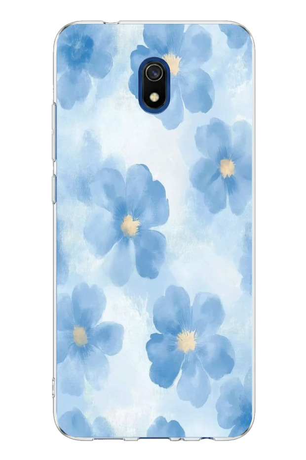 حافظة سيليكون مطبوعة بالزهور الزرقاء متوافقة مع هاتف Redmi 8A - 1