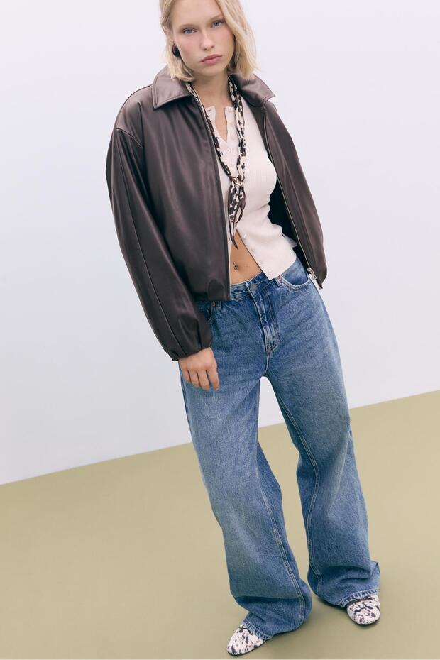 سترة بومبر بتأثير جلدي مبطن - 1