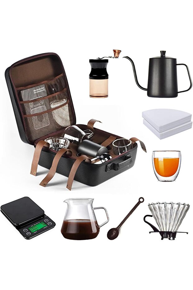 طقم قهوة V60 مكون من 8 قطع، ماكينة قهوة بالتنقيط للتخييم