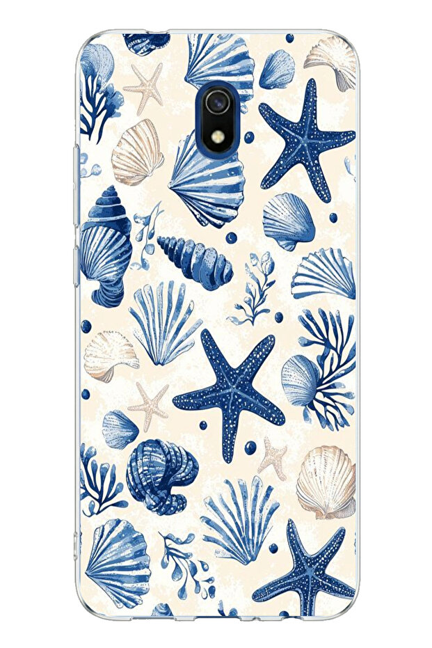 حافظة سيليكون مطبوعة بنمط صدفة البحر الزرقاء ونجمة متوافقة مع هاتف Redmi 8A - 1