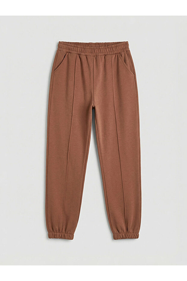 Brown Elastic Waist Girls Jogger Sweatpants