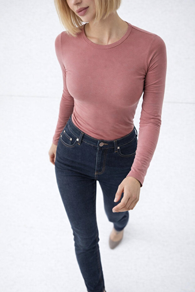 Kadın Premium Comfort Şık Pembe Basic Bluz - 5