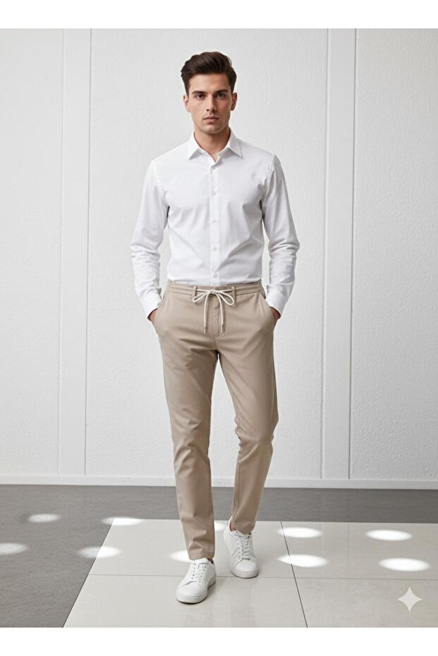 بنطلون رجالي من القطن المنسوج برباط من JOGGER REGULAR FIT