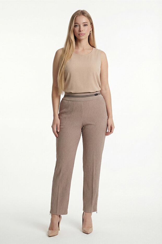 Women's Mink Summer Pants with Ribbed Waist and Hidden Zipper at the Hem, with Accessories