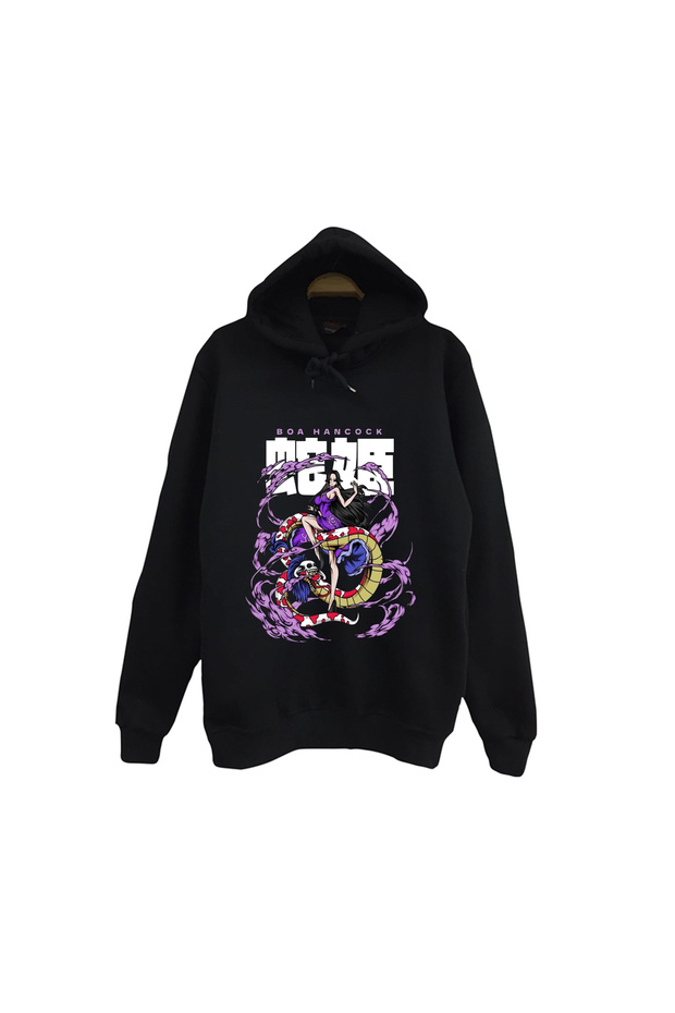 One Piece - Boa Hancock - Anime Printed Unisex 100% Cotton Black Hooded Sweatshirt