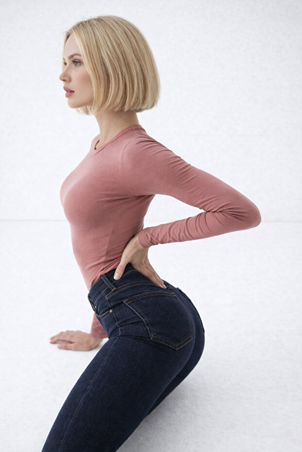 Kadın Premium Comfort Şık Pembe Basic Bluz - 4