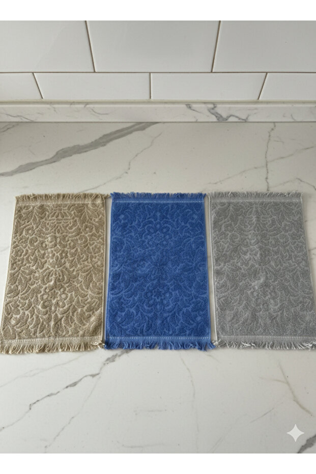 3-Piece Set of 30-50 cm Kitchen Towels & Hand and Face Towels with Cotton Fringes