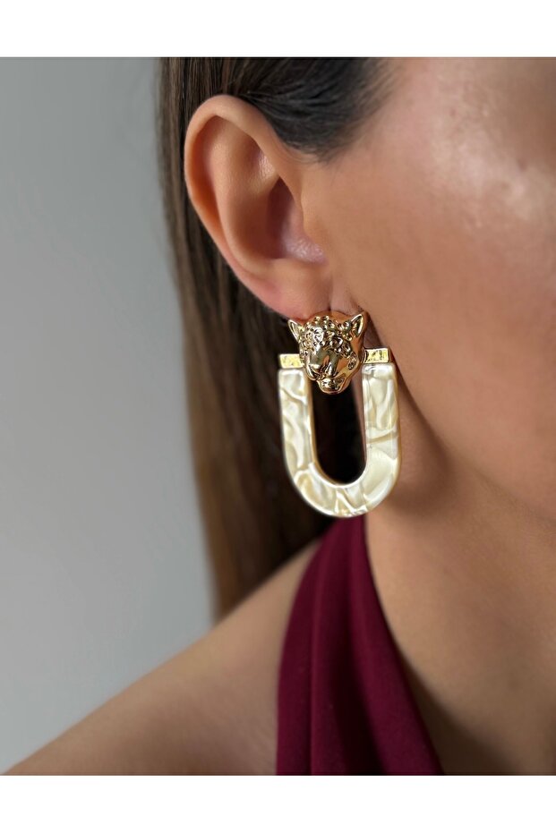 Vip Series Lion Cream Color Bone Large Earrings