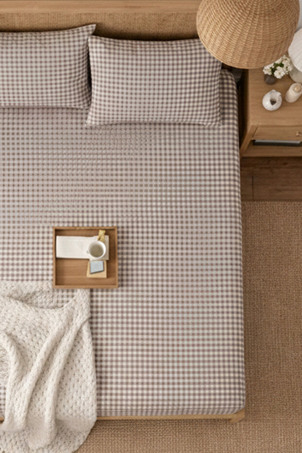 Coffee Pöti Square Patterned Elastic Sheet Set - Single/Double/King Size - 7