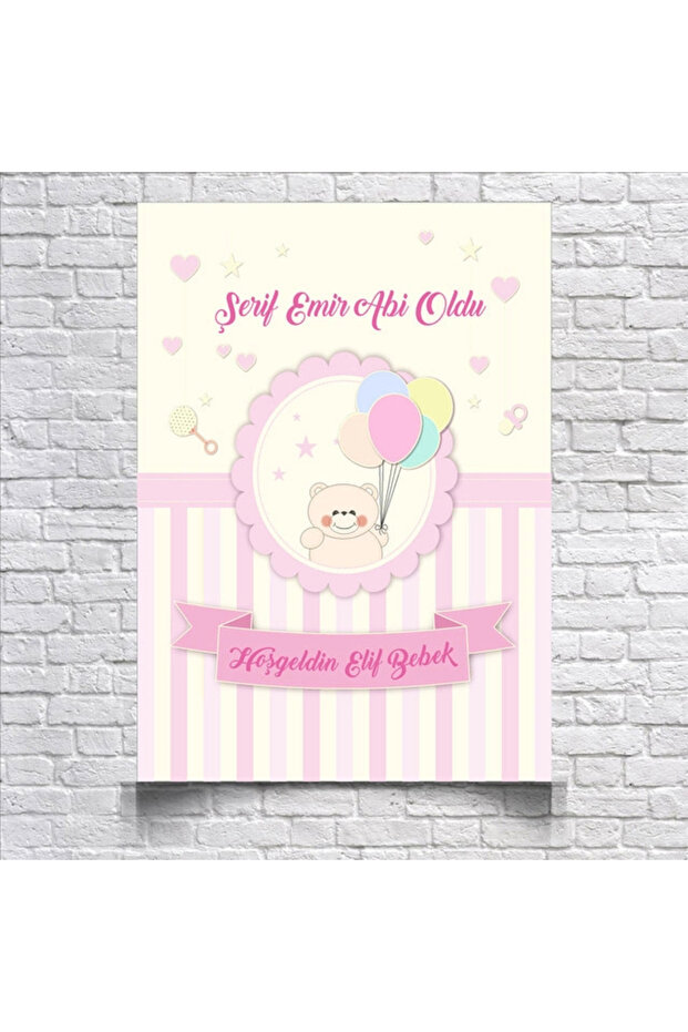 Pink Cute Teddy Bear Themed Baby Shower Banner 50X70 cm