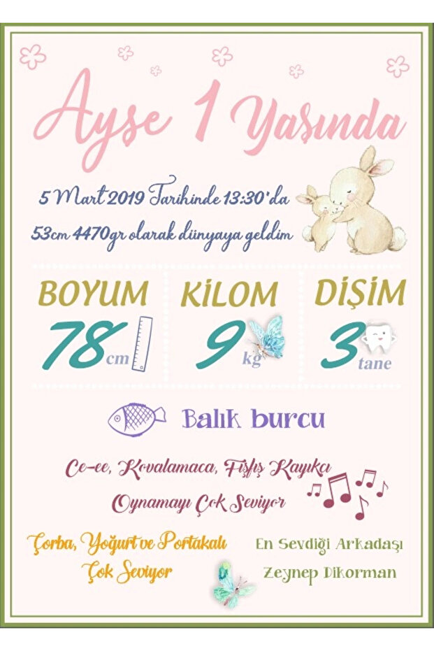 Cute Rabbit Themed Age Chart