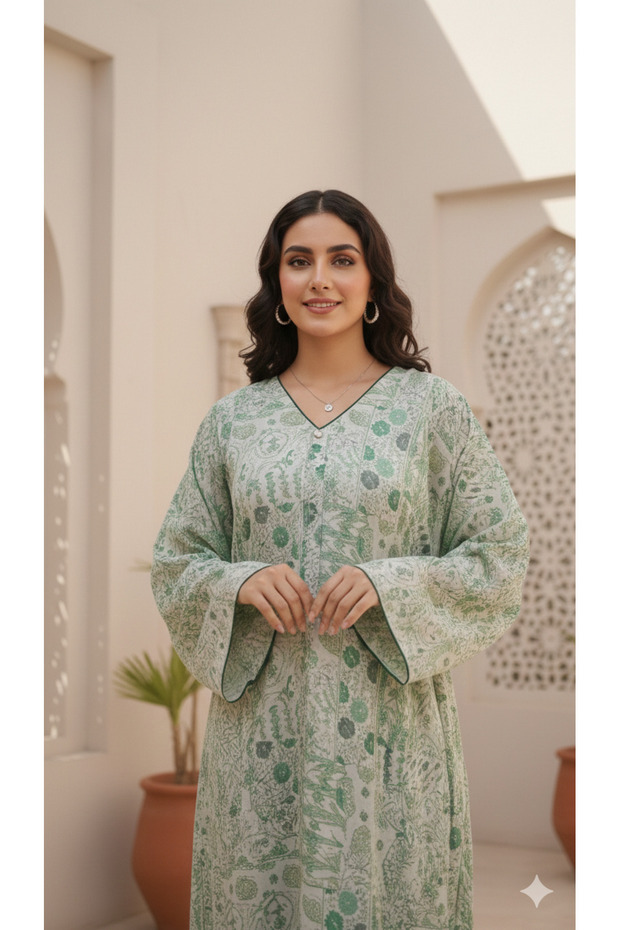 All over Zari Printed premium Botanical Jalabiya