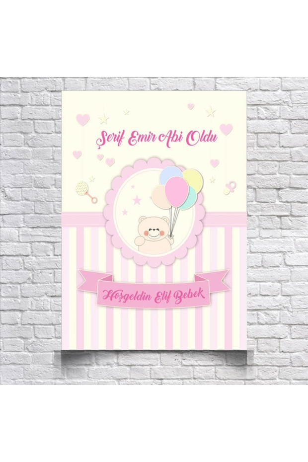 Pink Cute Teddy Bear Themed Baby Shower Banner 100X150 cm