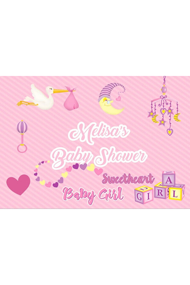 Pink Stork and Toy Themed Baby Shower Banner 35X50 cm