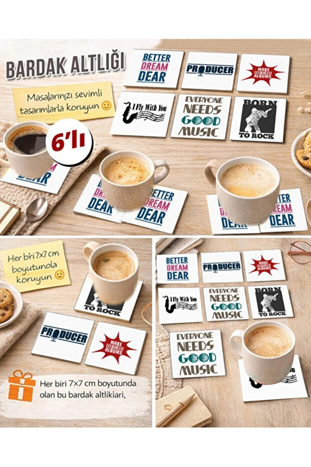 Music Themed 16 7X7 – Set of 6 Decorative Square Design