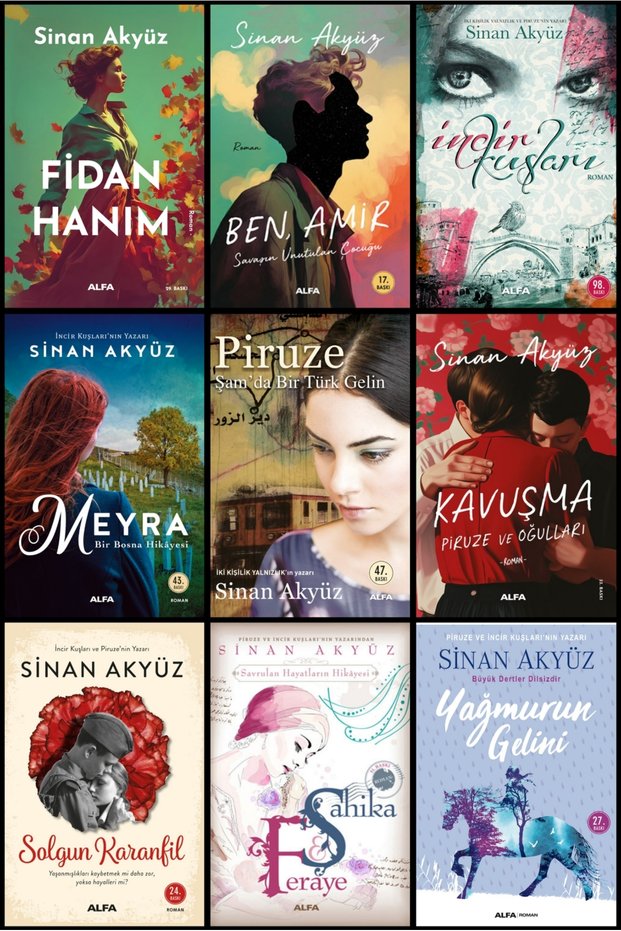 İncir Kuşları</DNTCTMS> - Meyra - Ben Amir</DNTCTMS> - Fidan Hanım - Piruze</DNTCTMS> Sinan Akyüz 9 Book Set