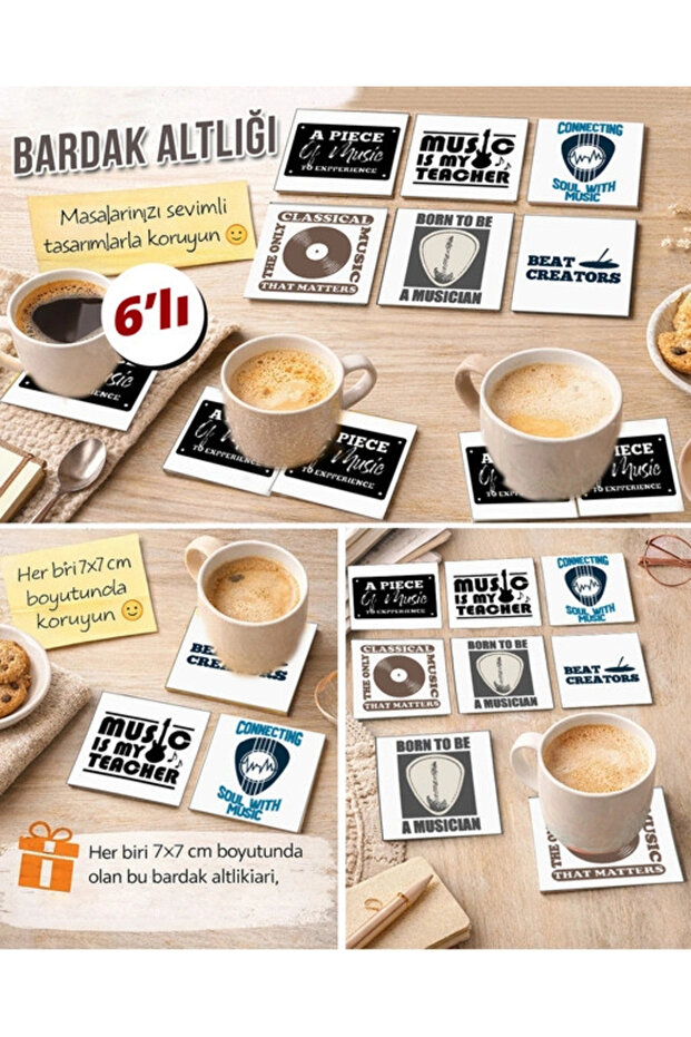 Music Themed 13 7X7 – Set of 6 Decorative Square Design