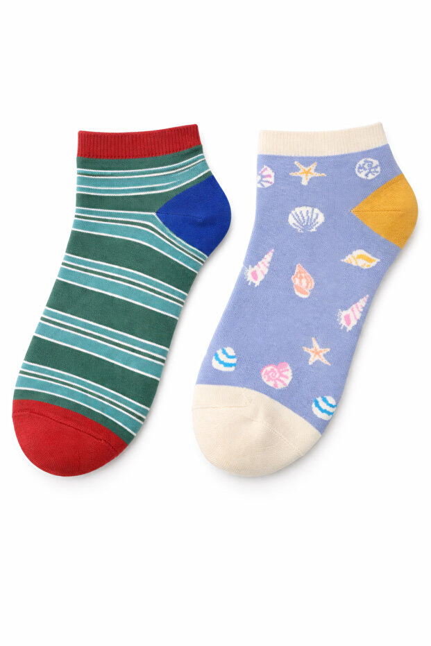 Desenli Kısa 2li Çorap - 3