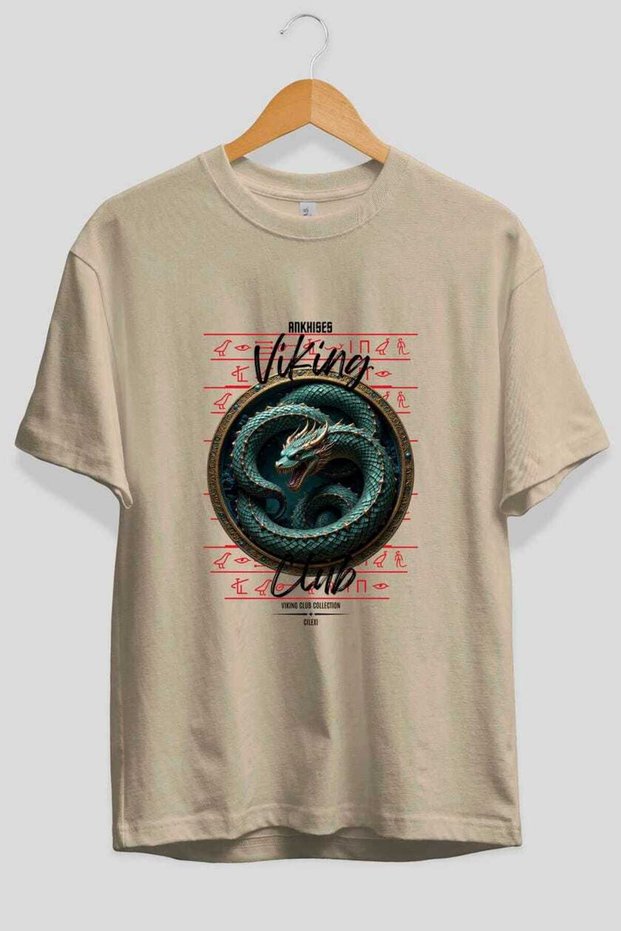 Viking Mythology 25 Pre-Printed Beige Oversize T-Shirt Men Women Cotton Crew Neck T-Shirt