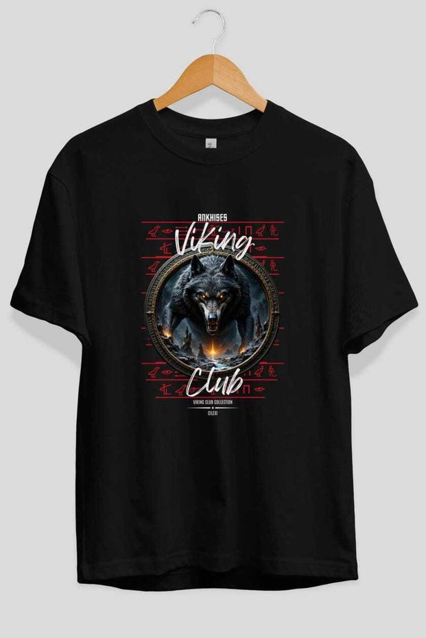 Viking Mythology 28 Pre-Printed Black Oversize T-Shirt Men Women Cotton Crew Neck Tee Shirt