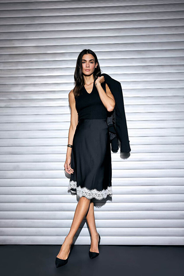 Normal Waist Lace Satin Midi Skirt G9743Ax26Sm