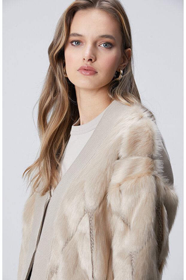Bej Suni Kürklü Hırka - 2
